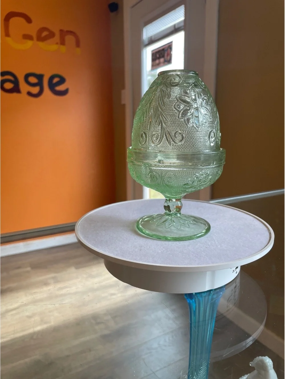 Indiana Glass Vintage Tiara Chantilly Green Fairy Lamp Candle Holder